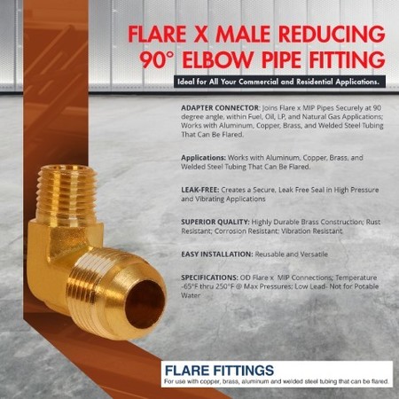 Everflow 3/8" Flare x 1/8" MIP Reducing 90° Elbow Pipe Fitting; Brass F49R-3818